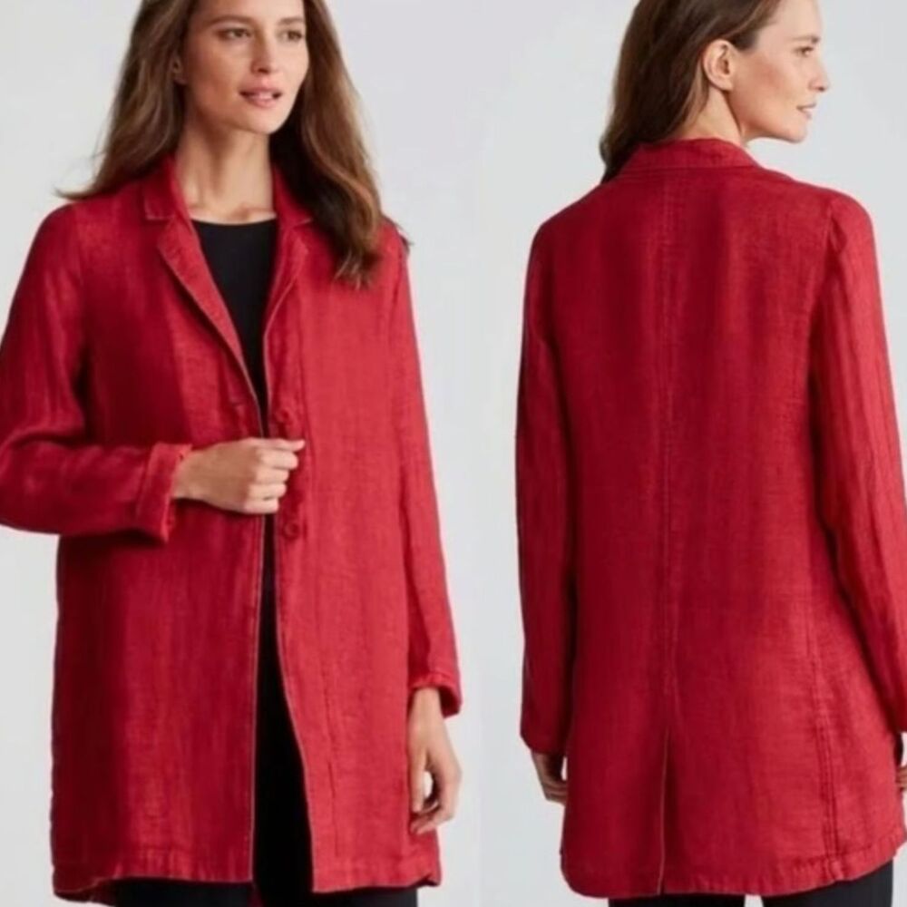 EILEEN FISHER 100% Organic Linen Relaxed Delave Brick Red Blazer Jacket Sz XS TP